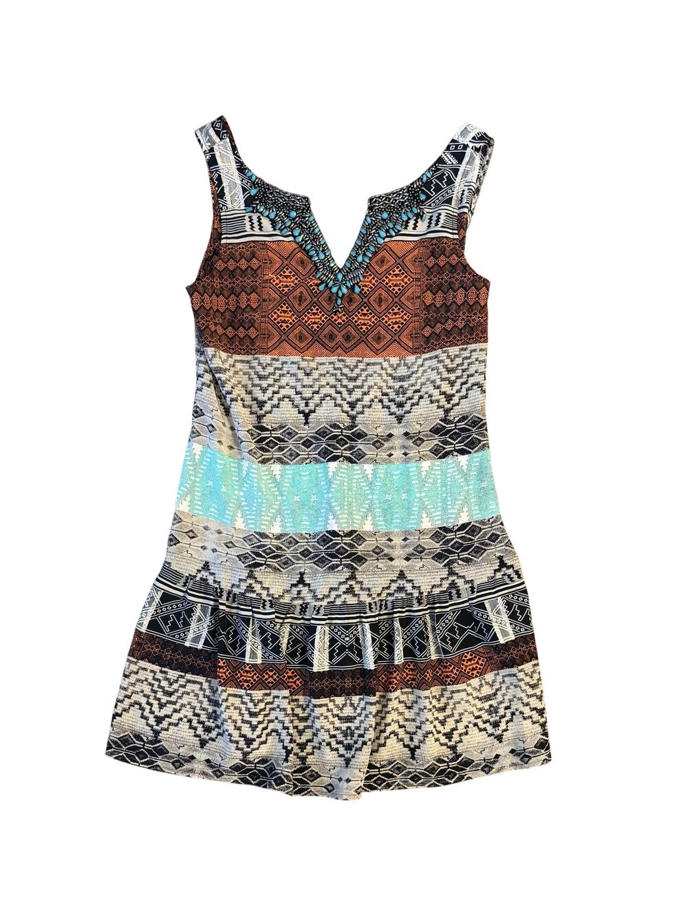 Slip Dress 100% Silk Bohemian Beaded Southwestern V Neck Cynthia Vincent Small